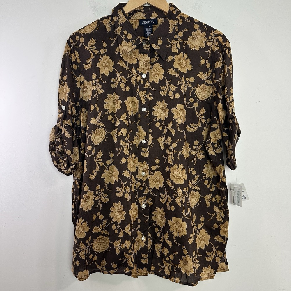 Jones & Co New York Signature Womens Button‎ up Shirt Size 2X Floral Lightweight